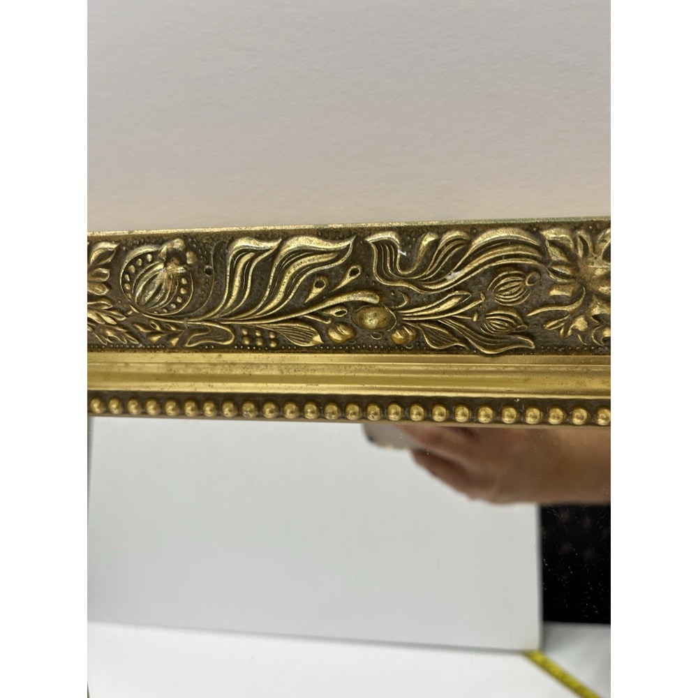 Vintage Wooden Framed Mirror Floral GoldTone Square 14x12" - Picture 2 of 6